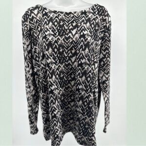 Mario Serrano Animal Print Long Sleeve Blouse Black and Ivory - Size Large
